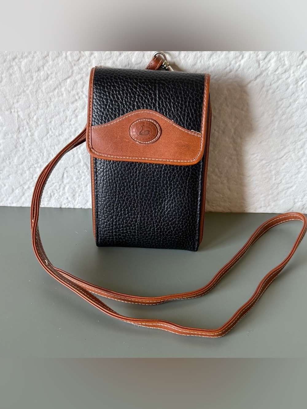Dooney & Bourke Black and Brown Pebble Leather Crossbody Phone Pouch